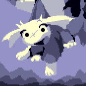 Sue_Sakamoto being carried by a "sky dragon" in one of Cave Story's endings